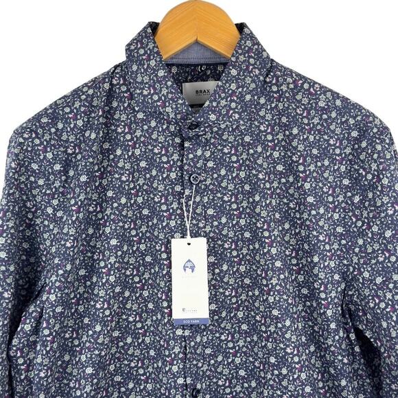 BRAX FEEL GOOD HAROLD NATURAL FLEX BUTTON‎ FRONT SHIRT IN BLUE MEN'S S 37/38 - Picture 3 of 14